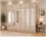 Sand Beige Mirror Wardrobe – Six Door Design for Contemporary Bedrooms - Image 2