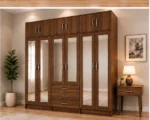 Chocolate Walnut Wardrobe – Large 6 Door Design with Mirror Panels - Image 2