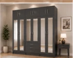 Smoky Grey 6 Door Wardrobe – Contemporary Design with Central Drawers - Image 2