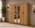 Modern Light Natural Wood 6 Door Wardrobe with Mirrors Spacious Bedroom Storage - Custom Colours & Sizes Available - Image 4