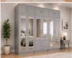 Elegant Dove Grey 6 Door Wardrobe – Spacious Mirrored Design with Drawer Unit - Image 4
