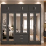 Smoky Grey 6 Door Wardrobe – Contemporary Design with Central Drawers