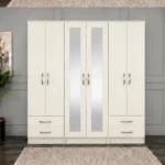 Modern 6 Door Mirrored Wardrobe with Spacious Hanging Storage | Large Bedroom Wardrobe with Drawers and Full-Length Mirrors