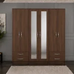 Elegant Bedroom Wardrobe with Large 6 Door Storage Design | Modern Mirrored Wardrobe with Practical Drawers and Hanging Rails