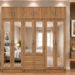 Wood Effect Mirror Wardrobe – Spacious Six Door Bedroom Organiser