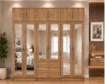 Rustic Oak 6 Door Bedroom Wardrobe – Stylish Mirrored Doors & Drawer Unit