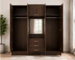 Rich Walnut 6 Door Wardrobe with Mirror – Modern Bedroom Organisation - Image 2