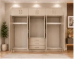 Sand Beige Mirror Wardrobe – Six Door Design for Contemporary Bedrooms - Image 3