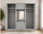 Modern Ash Grey Wardrobe – Six Door Design with Mirror & Drawers - Image 3