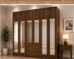 Chocolate Walnut Wardrobe – Large 6 Door Design with Mirror Panels - Image 5