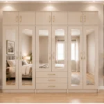 Sand Beige Mirror Wardrobe – Six Door Design for Contemporary Bedrooms