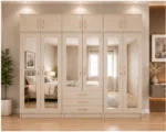 Sand Beige Mirror Wardrobe – Six Door Design for Contemporary Bedrooms - Image 4
