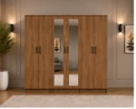Modern Natural Wood 6 Door Wardrobe with 2 Mirrors Spacious Bedroom Storage - Custom Colours & Sizes Available