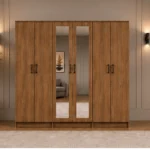 Modern Natural Wood 6 Door Wardrobe with 2 Mirrors Spacious Bedroom Storage - Custom Colours & Sizes Available