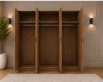 Modern Natural Wood 6 Door Wardrobe with 2 Mirrors Spacious Bedroom Storage - Custom Colours & Sizes Available - Image 2
