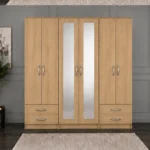 Contemporary 6 Door Wardrobe with Full-Length Mirror Doors | Premium Storage Cabinet with Spacious Drawers for Modern Bedrooms