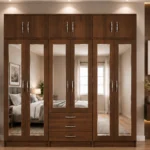 Chocolate Walnut Wardrobe – Large 6 Door Design with Mirror Panels
