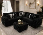 Black L Shape Corner Sofa – Luxury Tufted Lounge Sofa with Premium Finish