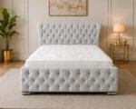 Steel Grey King Oxford Bed – Contemporary Upholstered Headboard with Comfortable Mattress - Image 2