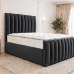 Graphite Grey King Size Bed – Elegant Padded Headboard with Mattress