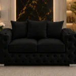 Elegant Black 2 Seater Sofa – Classic Design, Plush Cushions & Button Tufted Finish