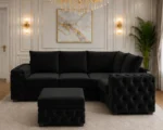 4 Seater Black Sofa – Premium Tufted Upholstery with Plush Seating