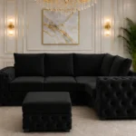 4 Seater Black Sofa – Premium Tufted Upholstery with Plush Seating