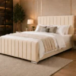 Cream 6ft Super King Upholstered Bed – Stylish Headboard with Mattress