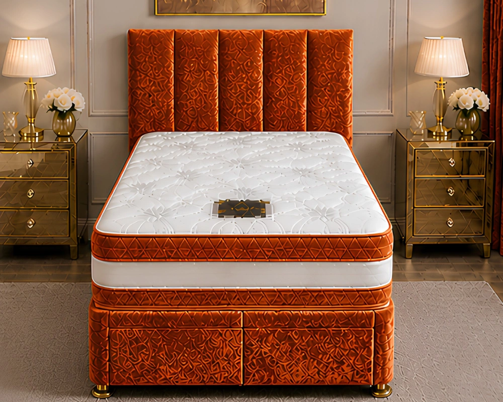 60 Burnt Orange Single Divan Bed Sunshine Yellow Divan Bed – 3ft | 90 × 190 cm with Mattress & Storage - Image 1