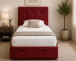 Merlot Red Fabric Divan – 3ft | 90 × 190 cm with Spacious Underbed Storage
