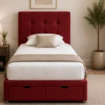 Merlot Red Fabric Divan – 3ft | 90 × 190 cm with Spacious Underbed Storage
