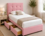 Vintage Rose 3ft Divan – 90 × 190 cm with Padded Finish & Drawers - Image 2