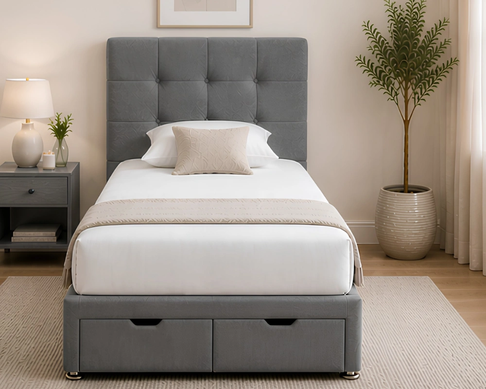 65 Slate Grey 3ft Divan Bed Urban Ash Grey Divan Bed – 3ft | 90 × 190 cm with Mattress & Drawer Storage - Image 1