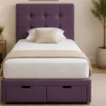 Regal Violet Upholstered Divan – 3ft | 90 × 190 cm with Mattress Included