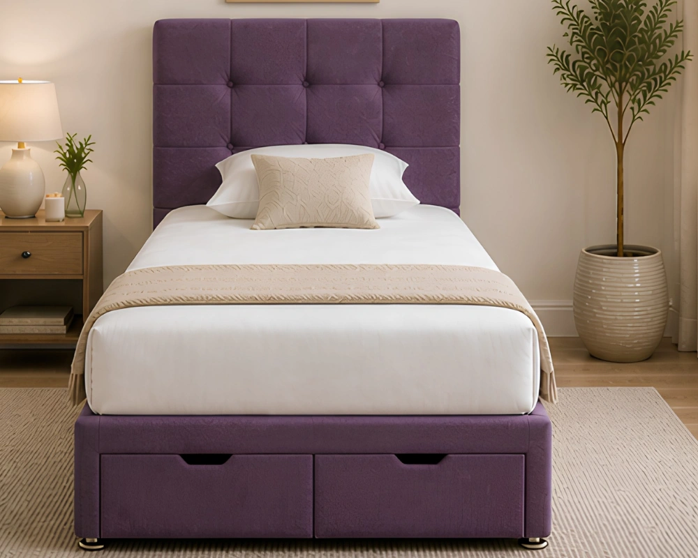 67 Luxury Purple Single Divan Regal Violet Upholstered Divan – 3ft | 90 × 190 cm with Mattress Included - Image 1