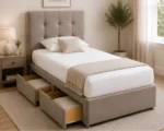 Mushroom Beige 3ft Divan – 90 × 190 cm with Quilted Finish & Drawers - Image 2