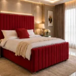 Ruby Red Luxe King Bed with Mattress – Sophisticated Upholstered Bedroom Design