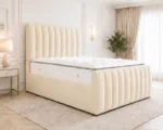 Luxe Ivory King Bed with Mattress – Sophisticated Upholstered Bedroom Design