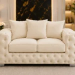 Elegant Cream 2 Seater Sofa – Button Tufted Design, Deep Cushioned Seating & Classic Luxury Style