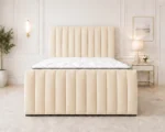 Luxe Ivory King Bed with Mattress – Sophisticated Upholstered Bedroom Design - Image 2