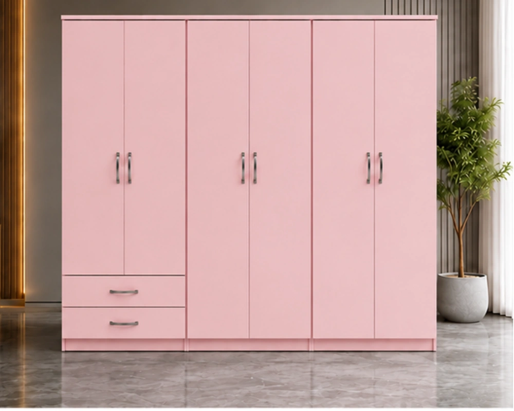 Modern 6 Door Closet with 2 Bottom Drawers Bedroom Storage 6 Door Large Storage Wardrobe with 2 Bottom Drawers - Image 1