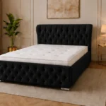 Midnight Black Oxford King Bed – Sophisticated 5ft Frame with Plush Upholstery & Mattress