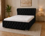 Onyx Black Oxford Double Bed – Premium Padded Headboard with Mattress Included - Image 2