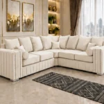 Off White L Shaped Sofa - Contemporary Corner Sofa - Premium Comfort Lounge Furniture