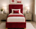 Cherry Red Fabric Divan – 3ft | 90 × 190 cm with Mattress & Spacious Drawers