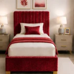 Cherry Red Fabric Divan – 3ft | 90 × 190 cm with Mattress & Spacious Drawers