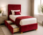 Cherry Red Fabric Divan – 3ft | 90 × 190 cm with Mattress & Spacious Drawers - Image 3