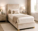Latte Beige Upholstered Bed – 3ft | 90 × 190 cm with Mattress & Storage - Image 2