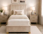 Latte Beige Upholstered Bed – 3ft | 90 × 190 cm with Mattress & Storage
