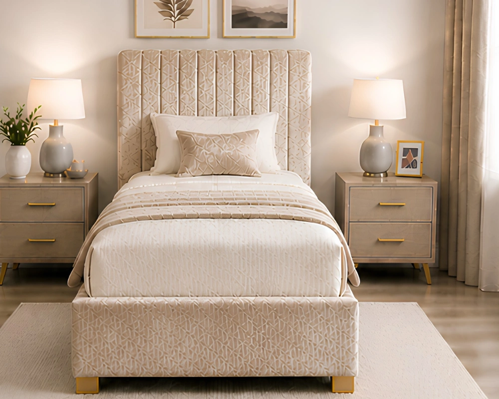 71 Luxury Single Bed with Storage Drawers Latte Beige Upholstered Bed – 3ft | 90 × 190 cm with Mattress & Storage - Image 1